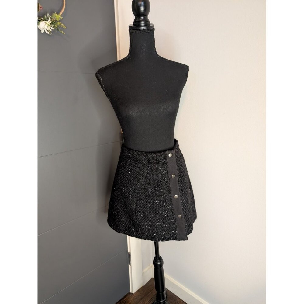 Cato Womens Black Shimmer Sparkle‎ Tweed Mini Skirt With Snap Button Accent - 6